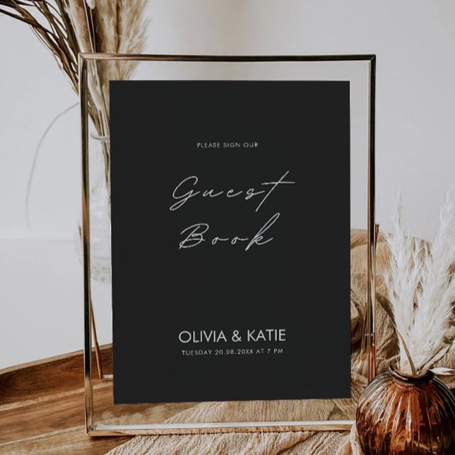 Convites Modelo do Sinal de Livro de Convidado de Casamento (Black Wedding Guest Book Sign Template)