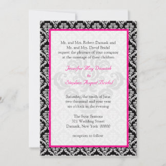 Convites Modelo Elegante casamento tema damasco preto branc