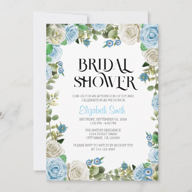 Convites Modelo Floral Azul (Frente)