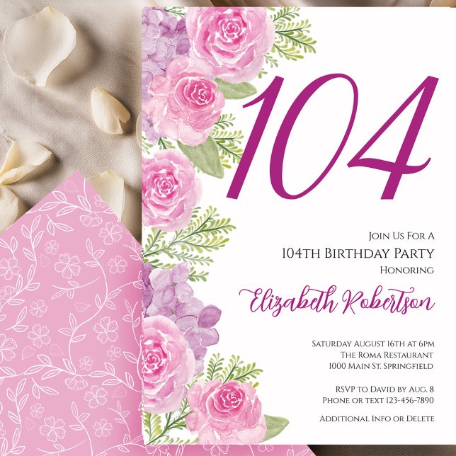 Convites Modelo Floral de Rosas Cor-de-Rosa Aniversário de  (Criador carregado)