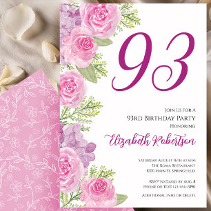 Convites Modelo Floral de Rosas Cor-de-Rosa Aniversário de