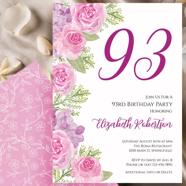 Convites Modelo Floral de Rosas Cor-de-Rosa Aniversário de  (Criador carregado)