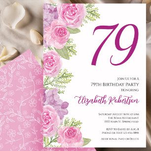 Convites Modelo Floral de Rosas Rosadas para 79º Aniversári