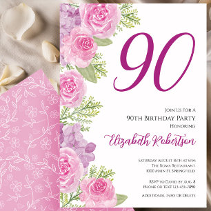 Convites Modelo Floral de Rosas Rosadas para Aniversário de