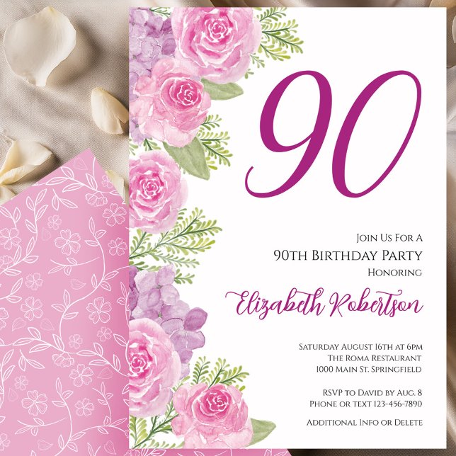Convites Modelo Floral de Rosas Rosadas para Aniversário de (Criador carregado)