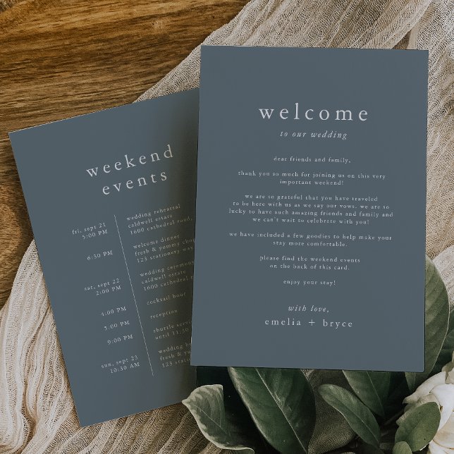Convites MODELO Itinerário de Fim de Semana de Casamento de (EMELIA Navy Wedding Weekend Itinerary Template)