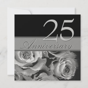 Convites Modelo Metálico de Rosas Prateadas de 25º Aniversá
