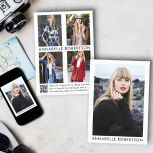 Convites Modelo Moderno Ator 5 Foto QR Code Comp Card