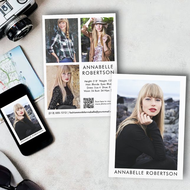 Convites Modelo Moderno Ator QR Código 4 Fotografia Comp (Customize to change background color, text size or text style. Available for prints and download.)