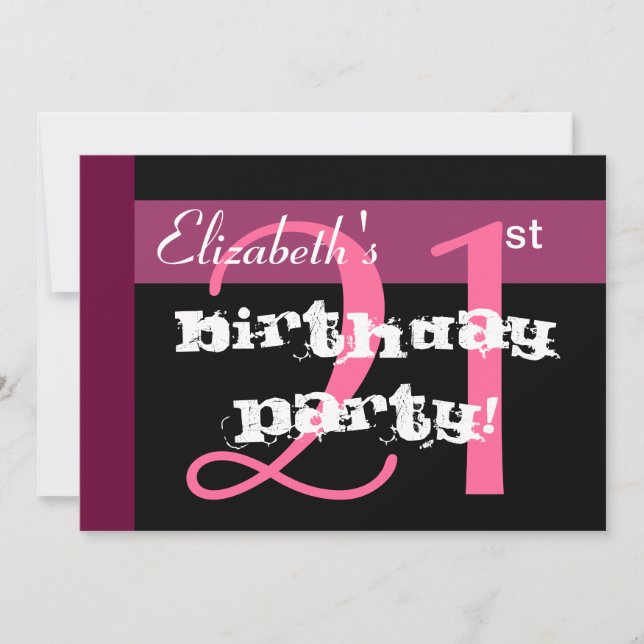 Convites Modelo Personalizado Rosa de aniversário de 21 ano (Frente)