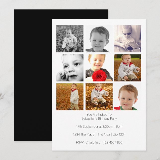 Convites Modelo Pessoal de Nove Fotos Personalizadas para M (Frente/Verso)