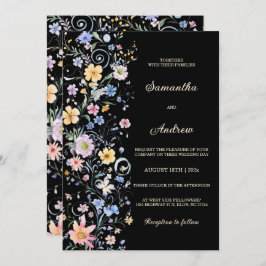 Convites Modelo Preto de Casamento de Flores Silvestres Rús
