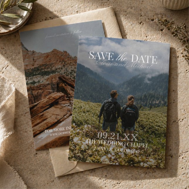 Convites Modelo Vertical Moderno Dupla Face Foto Save The D (Modern Vertical Double-sided Photo Save The Date Invitation)