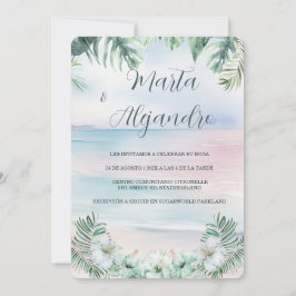 Convites Modelos de casamento tropicais em aquarela