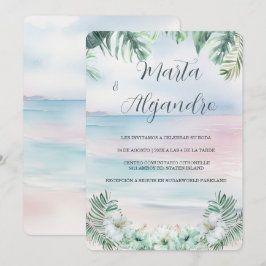 Convites Modelos de casamento tropicais em aquarela