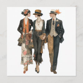 Convites Modelos de moda thruple vintage - folha de decoupa