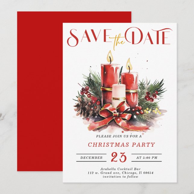 Convites Modelos de Save The Date Editáveis Festa de Natal (Frente/Verso)