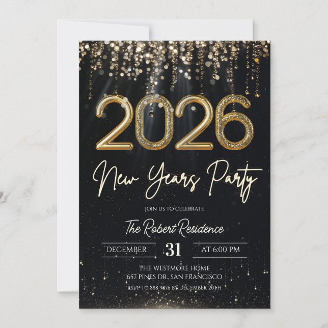 Convites Modern 2026 New Years Party  (Frente)