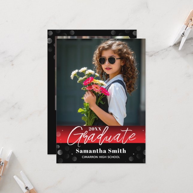 Convites Modern 2 Photo Graduation Senior Photo Grad Invite (Frente/Verso In Situ)