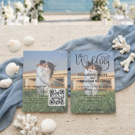 Convites Modern 2 Photo QR Code Romantic Script Wedding