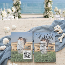 Convites Modern 2 Photo QR Code Romantic Script Wedding Inv