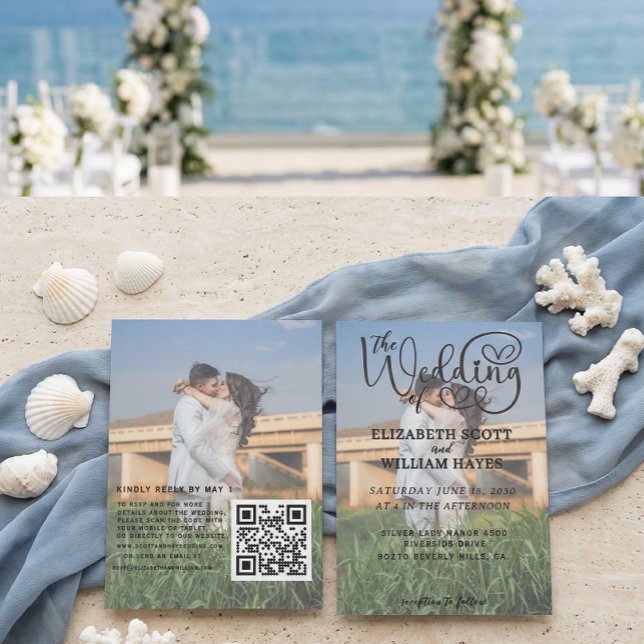 Convites Modern 2 Photo QR Code Romantic Script Wedding Inv (Criador carregado)