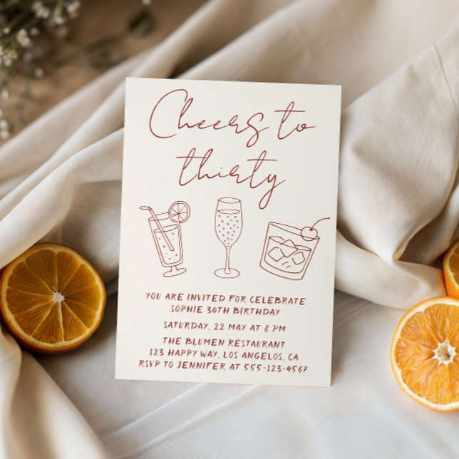 Convites Modern 30th Cheers to Thirty Cocktail Birthday  (Criador carregado)