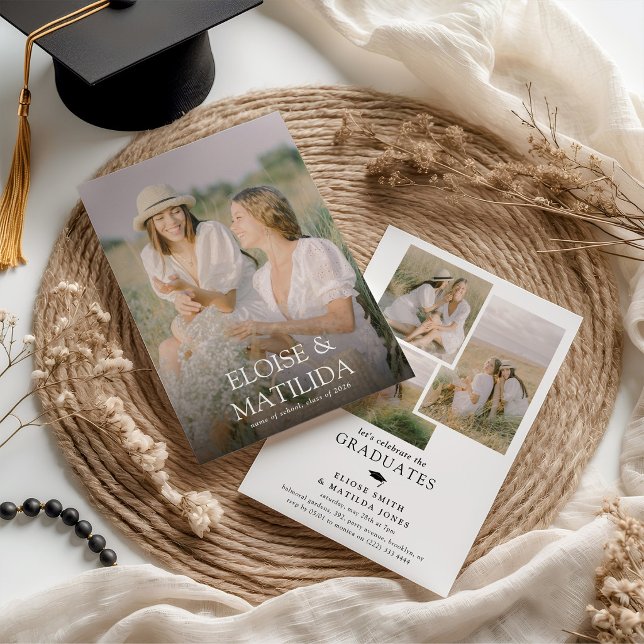 Convites Modern 4 Photo Joint Graduation Party (Criador carregado)