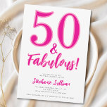 Convites Modern 50 and Fabulous Pink 50th Birthday Party<br><div class="desc">Fifty and Fabulous script minimal pink and black modern 50th birthday invitation that you can personalize and send out for your fiftieth birthday party celebration. The words "Fifty and Fabulous" are set using popular typography. The text colors can be changed using the edit menu.</div>
