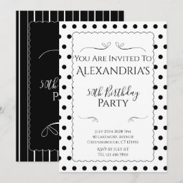 Convites Modern 50th Birthday Party Black and White