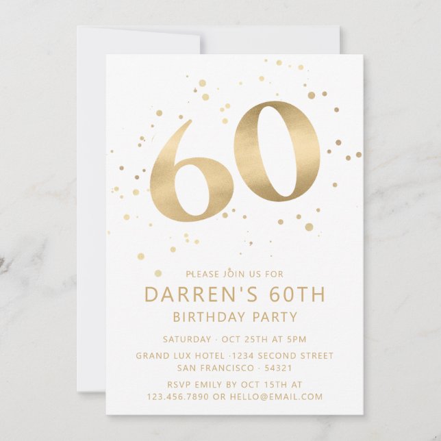Convites Modern 60th Sixty Birthday Photo Gold Glitter (Frente)
