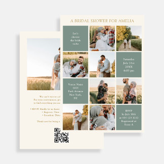 Convites Modern 9 Photo Collage Sage Green Bridal Shower
