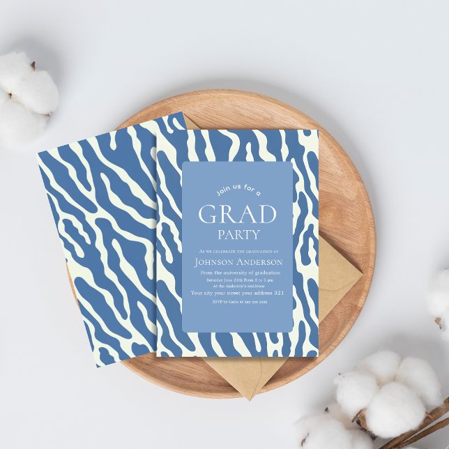 Convites Modern abstract Blue & Cream Pattern graduation (Criador carregado)
