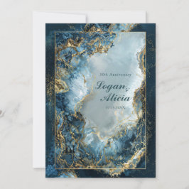 Convites Modern Abstract Navy Indigo Gilded Marble Wedding