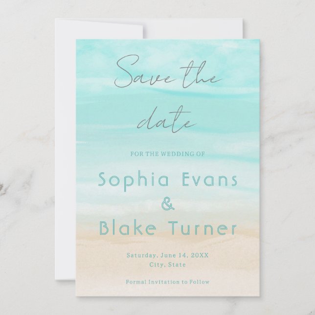 Convites Modern Abstrato Beach Wedding Save the Date (Frente)