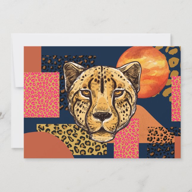 Convites Modern Abstrato Safari Cheetah (Frente)
