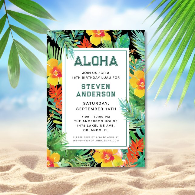 Convites Modern Aloha Tropical Luau Birthday (Criador carregado)