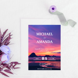 Convites Modern and Elegant Beach Sunset Wedding Invitation