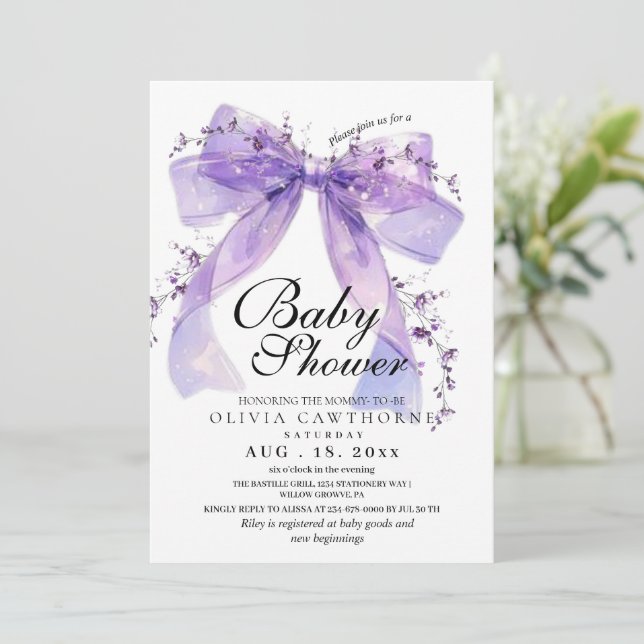 Convites Modern and elegant Bow Baby Shower (Em pé/Frente)