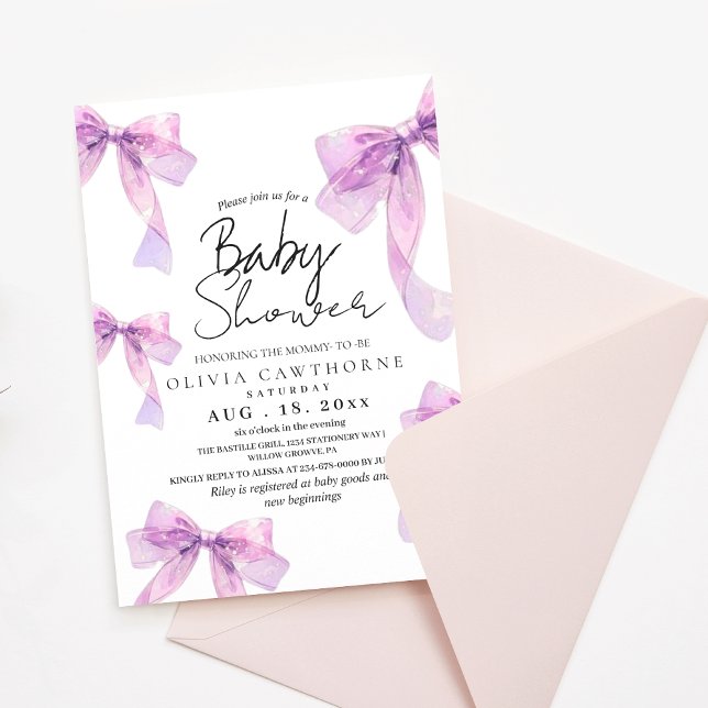 Convites Modern and elegant Bows Baby Shower  (Criador carregado)