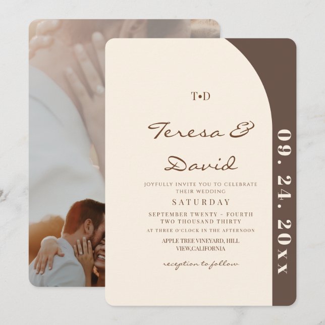 Convites Modern and Minimalist Cream & Brown Wedding (Frente/Verso)