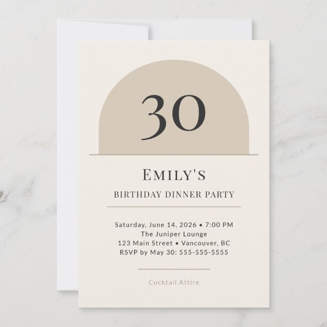 Convites Modern Arch 30th Birthday Dinner Party Invitation (Frente)