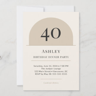 Convites Modern Arch 40th Birthday Dinner Party Invitation