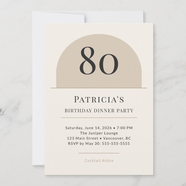 Convites Modern Arch 80th Birthday Dinner Party Invitation (Frente)