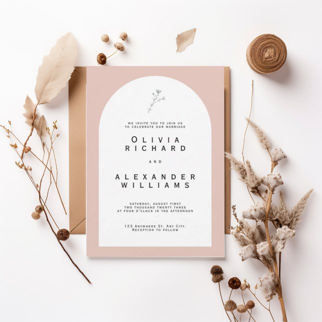Convites Modern Arch Blush Minimalist Wedding Invitation (Criador carregado)