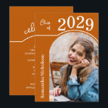 Convites Modern Arch Photo Graduation Burnt Orange<br><div class="desc">Our modern arch photo on burnt orange graduation party invitations features your graduation year in a bold font and your name in chic lettering on the front. Your party information details are on the back.</div>