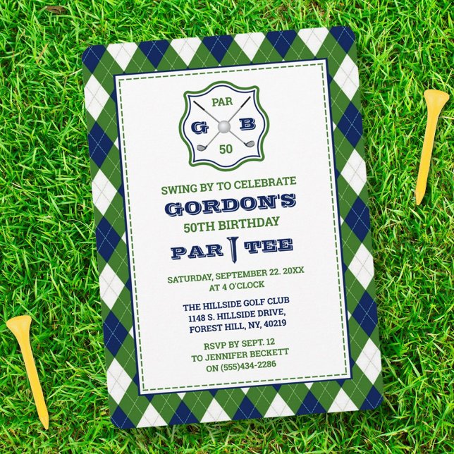 Convites Modern Argyle Padroniza Golfe Qualquer Idade Anive (Criador carregado)