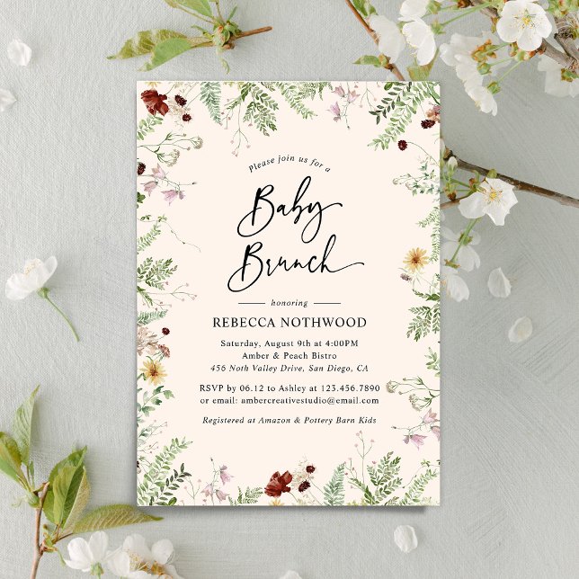 Convites Modern Baby Blush Wildflower Baby Brunch (Criador carregado)