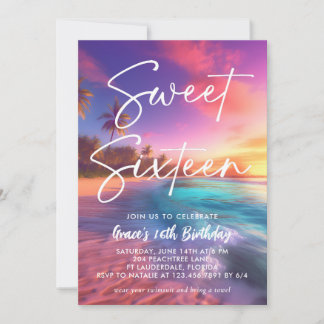 Convites Modern Beach Sunset Sweet 16