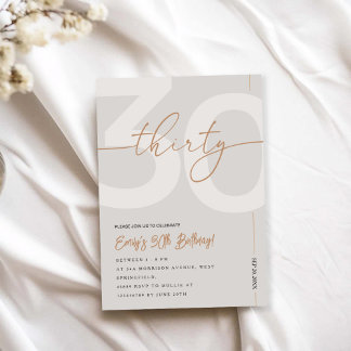 Convites Modern Beige & Gold 30th Birthday Invitation